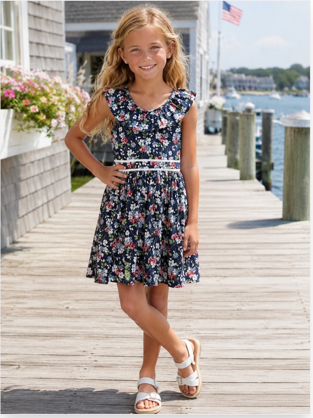 NWT Polo Ralph Lauren Girls Floral Poplin Ruffle Dress Summer Classic Preppy